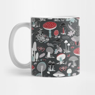 Forest Floor - fun toadstool Pattern in red, grey and silver by Cecca Designs Mug